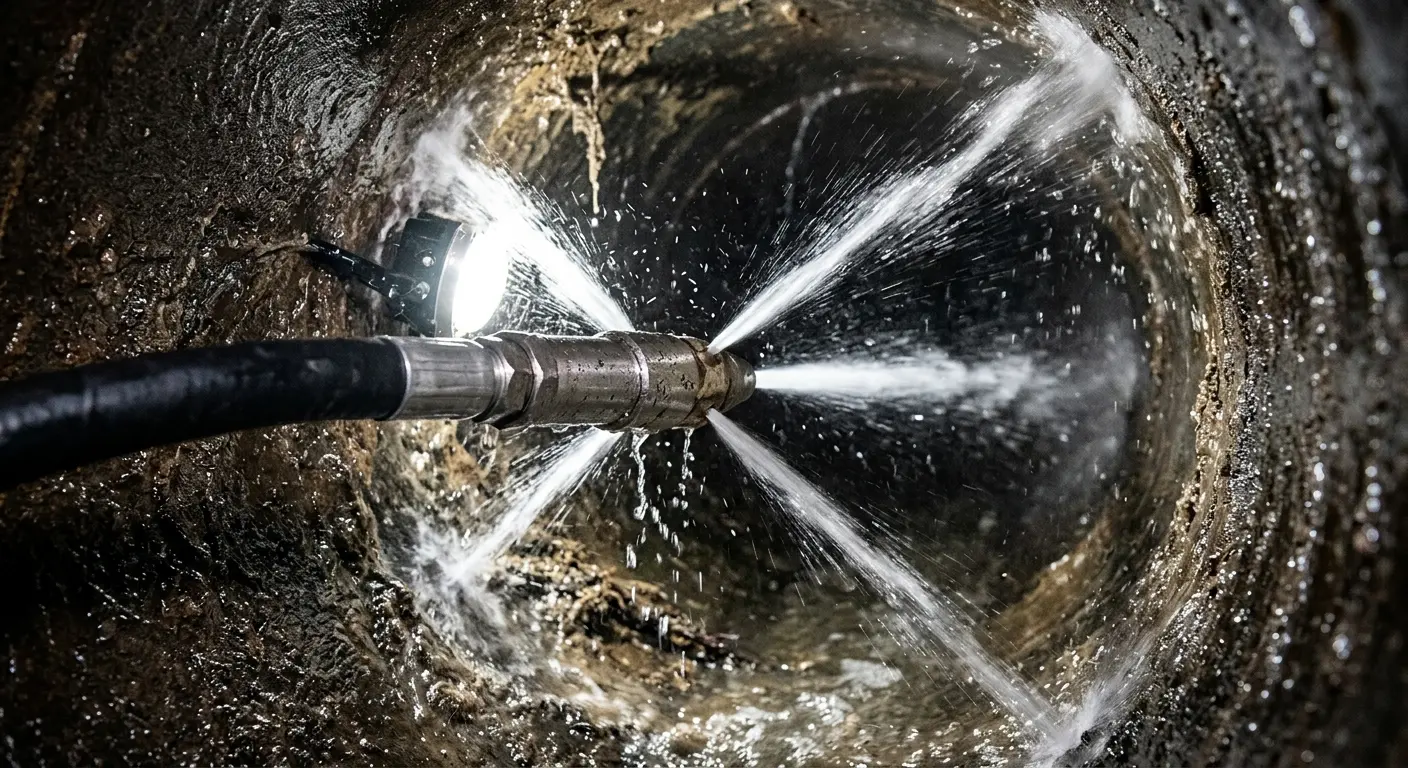 High-pressure hydro jetting nozzle cleaning sewer pipe for Storm Drain Cleaning in Skokie